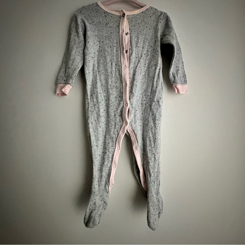Petit Lem Gray and Pink Polka Dots Footies 12M